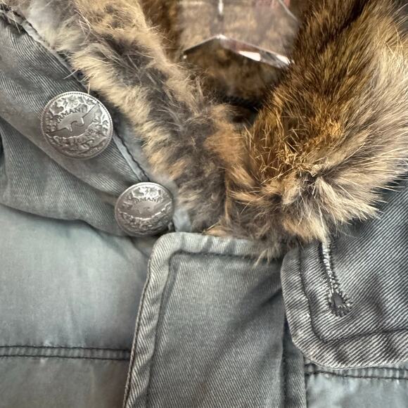 Armani Jeans Men’s Gray Down Puffer Jacket Fur Trim Hood Coat Size M Outerwear - Picture 7 of 11